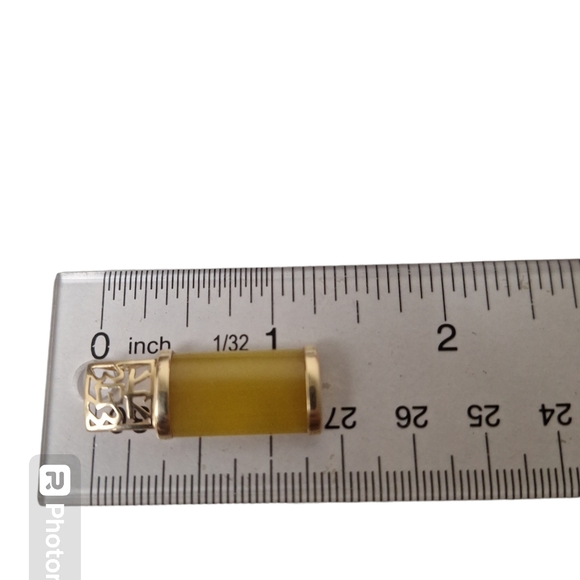 14k Yellow Gold And Yellow Jade Pendant Charm 1 1/4"  3.79 Grams Chinese Symbols - Picture 8 of 9